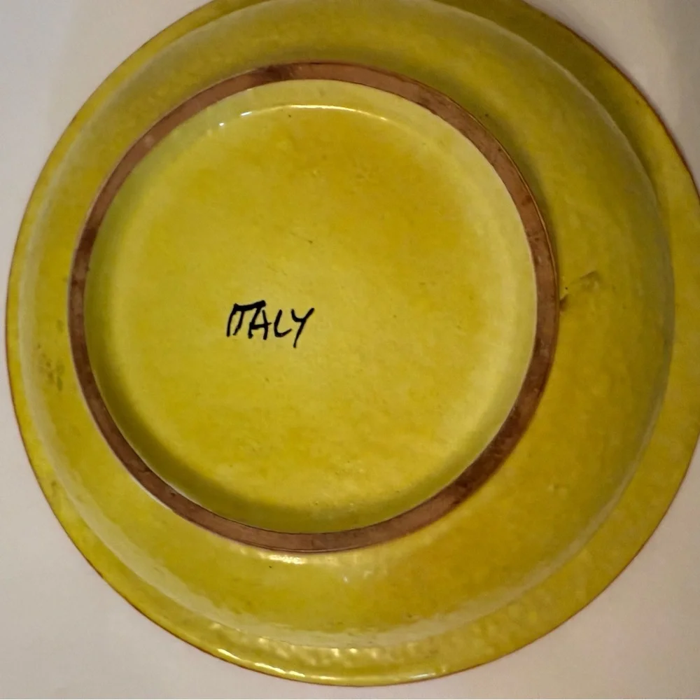 Hand-Painted vintage Italy Floral Ceramic Bowl large yellow orange green pottery